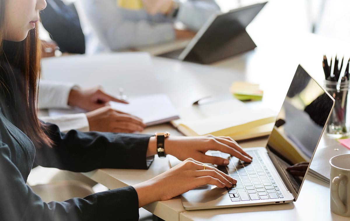 Woman working on laptop